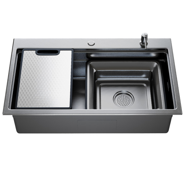 Мойка настол.монтаж MIXLINE ПРО 78х48 (1,0) вып 3 1/2" с ФАСКОЙ 21,5см с сиф.(ч граф дек)+доз+кол+р/д (558473)