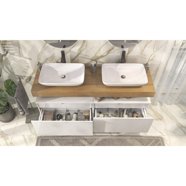 Тумба подвесная Velvex Unit 80, выс. 40, выдв. ящик, внутр. ящик, белый лед (tp.UNI.80.2Y белый глянец)