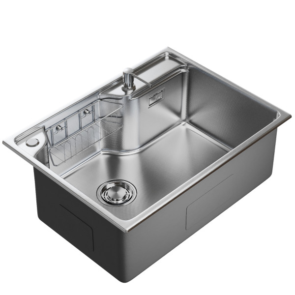 Мойка настол.монтаж MIXLINE ПРО 60х45 (1,0) вып 3 1/2" с ФАСКОЙ 21,5см с сиф.(сатин дек)+доз+кол+корз (558469)