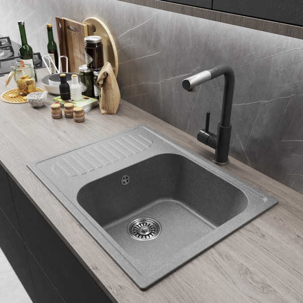Мойка MIXLINE ML-GM18 с крылом графит (342) 640*490*190мм NEW (551976)