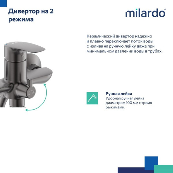 Смеситель для ванны Milardo Рора (Rora) с длинным изливом, графит матовый (RORGM00M10)