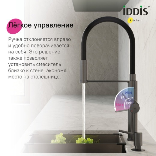 Смеситель для кухни с каналом для фильтрованной воды и гибким изливом IDDIS Ikon графит (IKNGMFFi05)