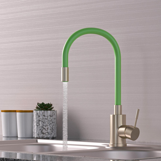 Смеситель для кухни 35k MIXLINE MLSS-0325 ЗЕЛЕНЫЙ гибкий силиконовый излив (542380)