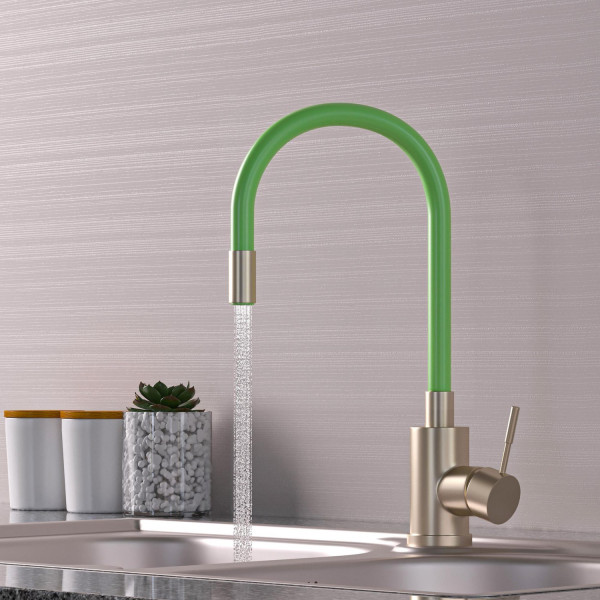 Смеситель для кухни 35k MIXLINE MLSS-0325 ЗЕЛЕНЫЙ гибкий силиконовый излив (542380)