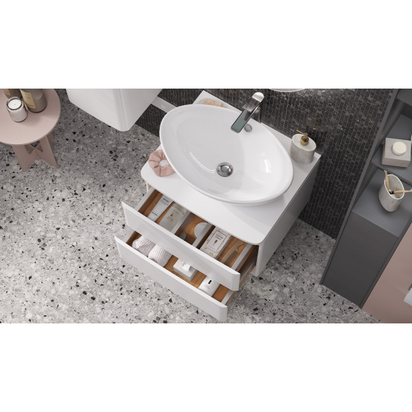 Тумба Velvex Luna 600-0-2 со столешницей навесная белый под раковину 7027A (tp.LUN.60.2Y)