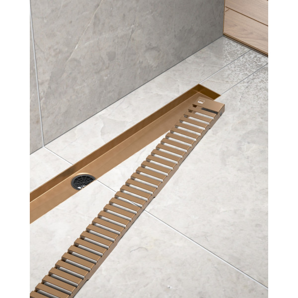 Душевой лоток TIMO Drain System 800 с вставкой "lines", розовое золото (DS230108/19)