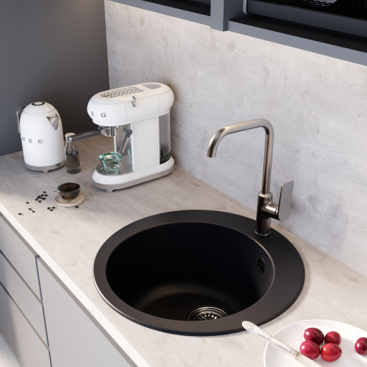 Мойкa MIXLINE ML-GM13 круглая  ультра-черная (344) 495мм (глуб. чаши 200) NEW (551898)