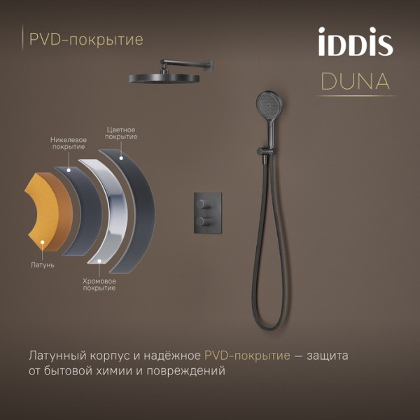 Душевая система IDDIS Duna с тропическим и ручным душем, с термостатом, графит матовый (DUNGM0Ti67)