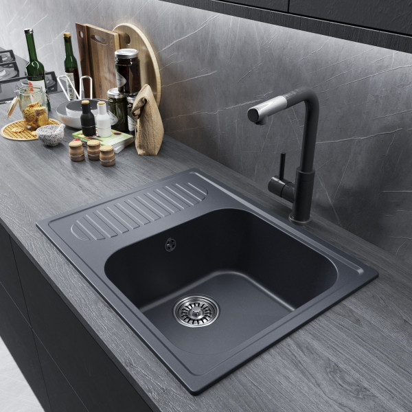 Мойка MIXLINE ML-GM18 с крылом антрацит (343) 640*490*190мм NEW (551977)