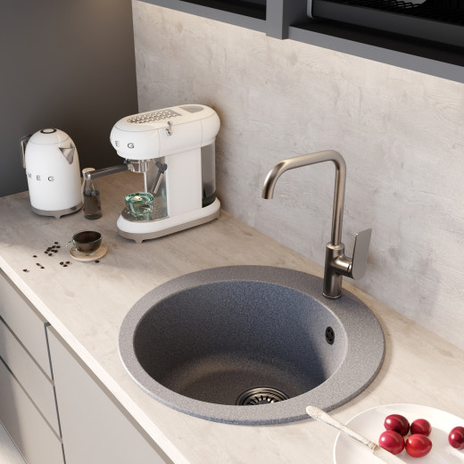 Мойкa MIXLINE ML-GM13 круглая  темно-серая (309) 495мм (глуб. чаши 200) NEW (551891)