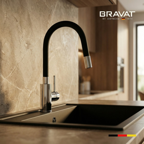 Смеситель для кухни с гибким изливом черный BRAVAT (F7800931CP-SW)
