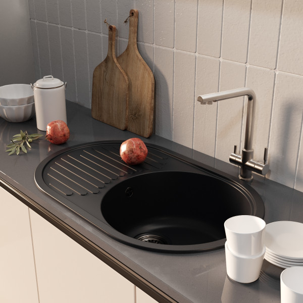 Мойка MIXLINE ML-GM16 овальная с крылом ультра-черная (344) 730*460*180мм NEW (551934)