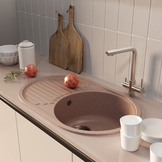 Мойка MIXLINE ML-GM16 овальная с крылом  терракотовая (307) 730*460*180мм NEW (551925)