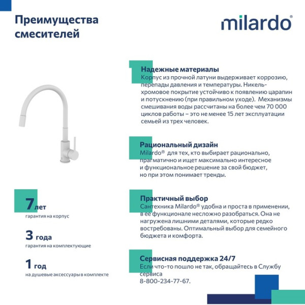 Смеситель для кухни Milardo с гибким изливом Meal (M01WT0FM05)