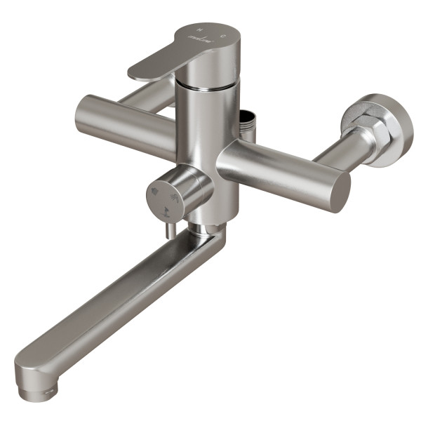 Душевая система MIXLINE MLSS32-06 "Stainless" (смеситель 35К с изл+лейка 3поз.+душ.шланг+тропич.душ.) нерж. (553215)