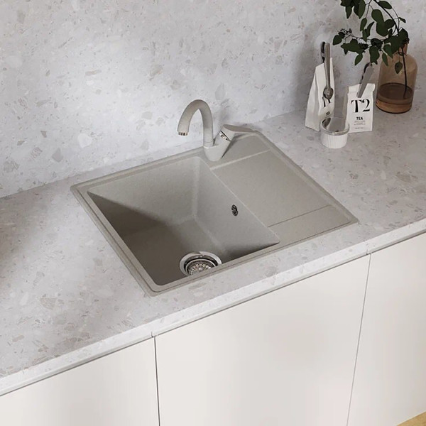 Мойкa MIXLINE МЛ-ГМУ05 (ML-GMU05) УЛЬТРА с крылом, серый камень, 575*495 мм (глуб. чаши 190) (556726)