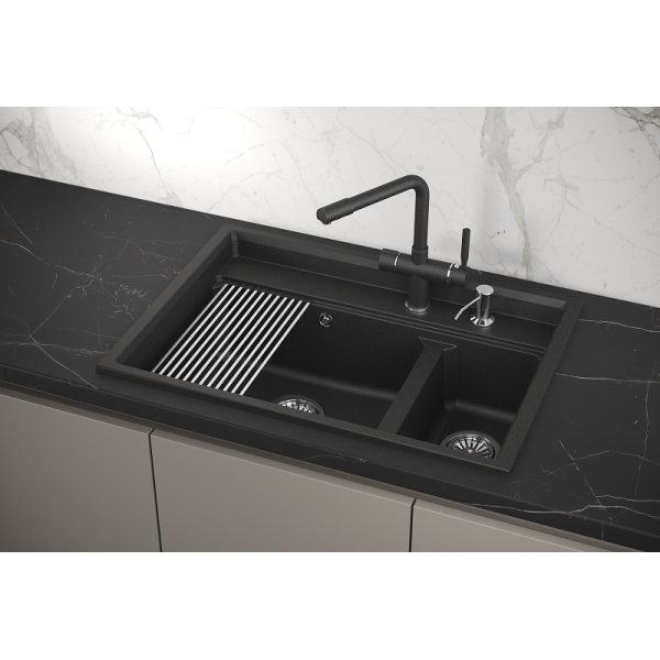 Кухонная мойка GRANULA Kitchen Space (7302, ЧЁРНЫЙ)