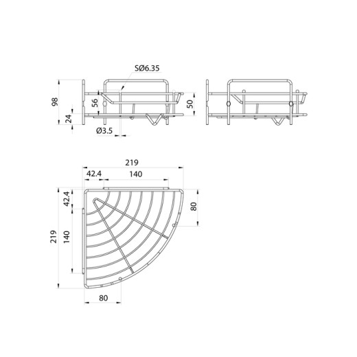 Полка одноярусная угловая Milardo Grid проволока стальная, хром (GRICC1CM44)