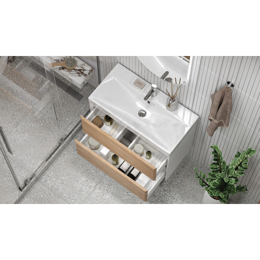Тумба подвесная Velvex Gesso 80.2Y белый/дуб сонома под раковину 9696-80 (tp.GES.9696.80.2Y белый матовый/дуб сонома)