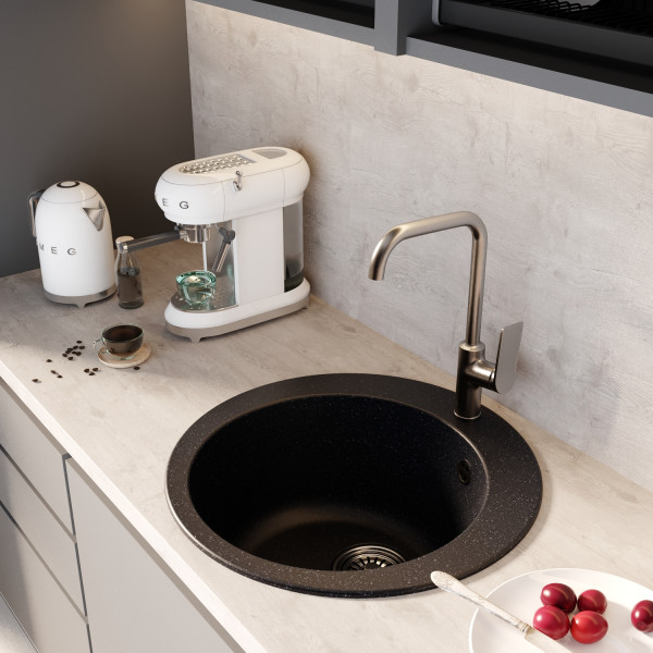 Мойкa MIXLINE ML-GM13 круглая черная (308) 495мм (глуб. чаши 200) NEW (551890)