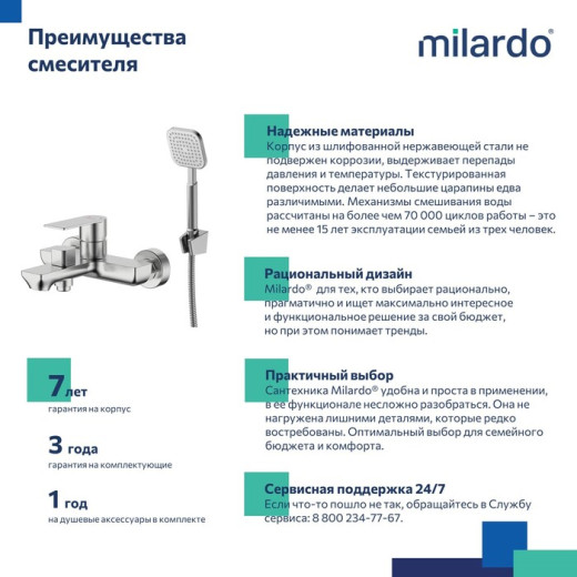 Смеситель для ванны Milardo Maze сатин (MAZBN00M02)