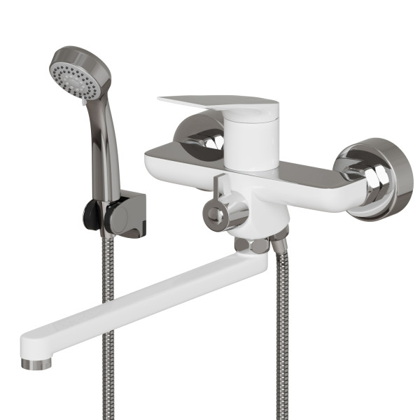 Смеситель для ванны и раковины MIXLINE ML41-02 "Swan White" 35k белый/хром (553910)