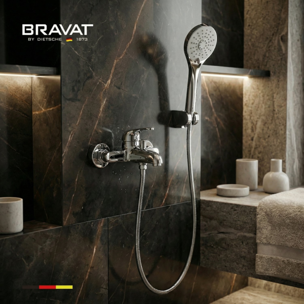 Настенный смеситель для ванны и душа BRAVAT (F6538671CP-B-SW)