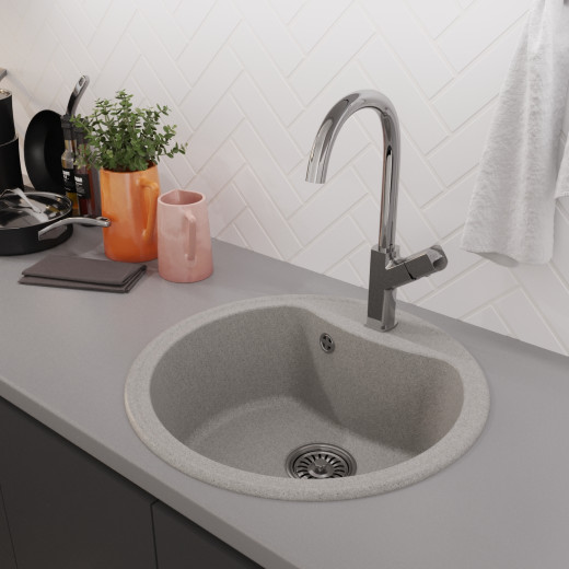 Мойкa MIXLINE ML-GM09 круглая, серая 510 мм глуб. чаши 190 (551799)