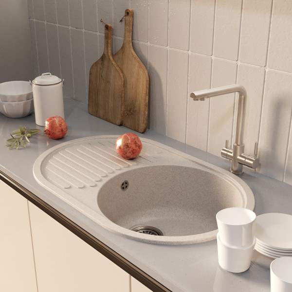 Мойка MIXLINE ML-GM16 овальная с крылом бежевая (328) 730*460*180мм NEW (551929)