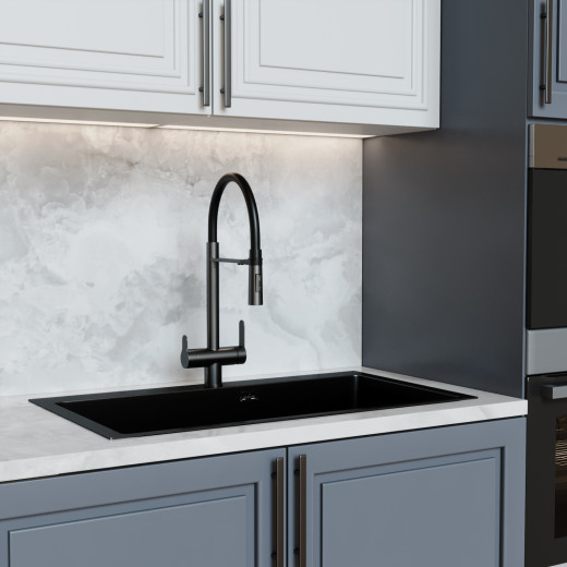 Смеситель для кухни 35k MIXLINE МЛНС-0401Г(MLSS-0401BL)черн.гиб.излив магнит,под.к фил,ЧЕРНЫЙ ГРАФИТ (556015)