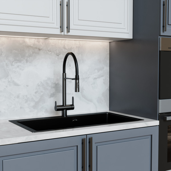 Смеситель для кухни 35k MIXLINE МЛНС-0401Г(MLSS-0401BL)черн.гиб.излив магнит,под.к фил,ЧЕРНЫЙ ГРАФИТ (556015)