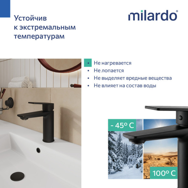 Смеситель для умывальника Milardo Поли (Poli) черный матовый (POLBL00M01)