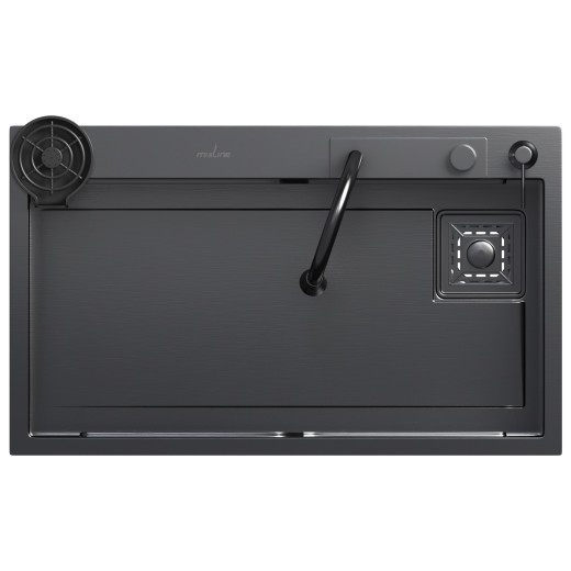 Кухонная мойка 75х46  вып 3 1/2  MIXLINE PRO 21,5см с сиф.ч.граф+доз+смесит+кол+д/р+о/с (552104)