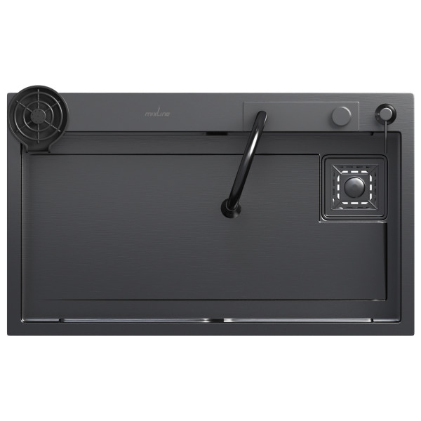 Кухонная мойка 75х46 вып 3 1/2 MIXLINE PRO 21,5см с сиф.ч.граф+доз+смесит+кол+д/р+о/с (552104)