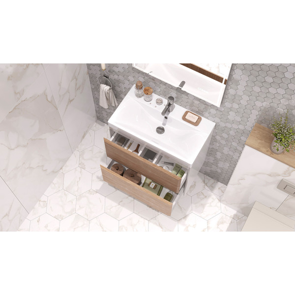 Тумба подвесная Velvex Gesso 70.2Y белый/дуб сонома под раковину 9696-70 (tp.GES.9696.70.2Y белый матовый/дуб сонома)