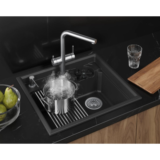 Кухонная мойка GRANULA KITCHEN SPACE RINZER кварц (5807R, ЧЕРНЫЙ)