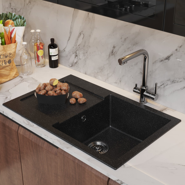 Мойка MIXLINE ML-GM31 с крылом черная (308) 770*500*190мм NEW (552189)