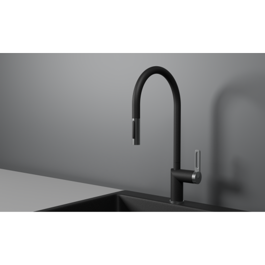 Смеситель для кухни GRANULA с выдвижным изливом (8172, ШВАРЦ)