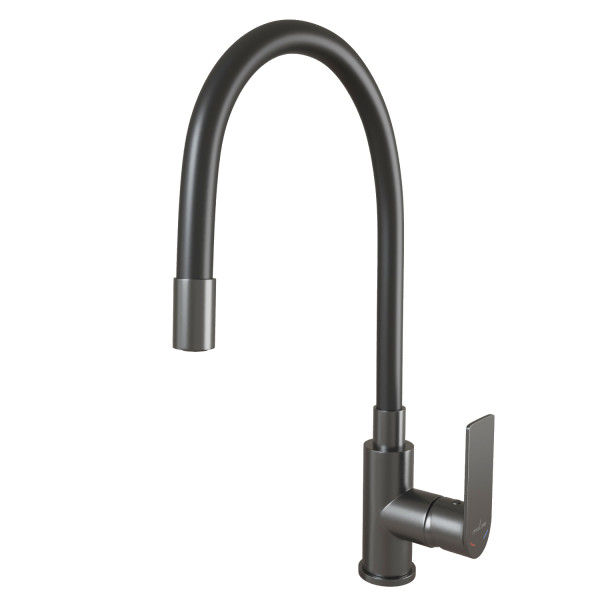 Смеситель для кухни 35к MIXLINE МЛ33-098Г(ML33-098GR) "Сити" гибкий излив боковая ручка б/отв ГРАФИТ (556597)