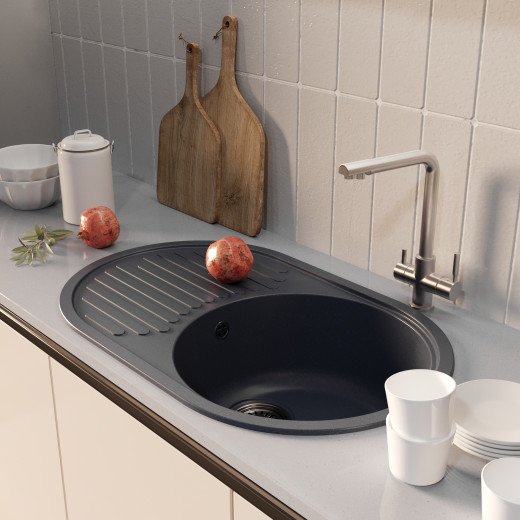 Мойка MIXLINE ML-GM16 овальная с крылом  антрацит (343) 730*460*180мм NEW (551933)
