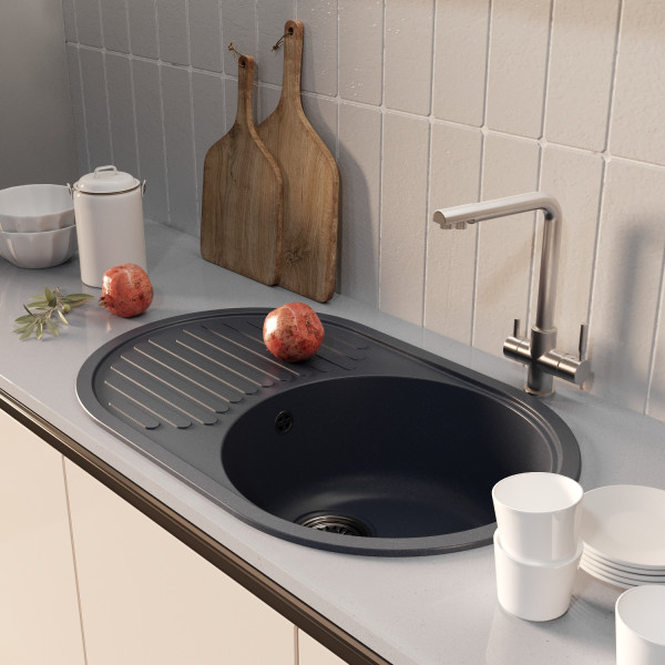 Мойка MIXLINE ML-GM16 овальная с крылом антрацит (343) 730*460*180мм NEW (551933)