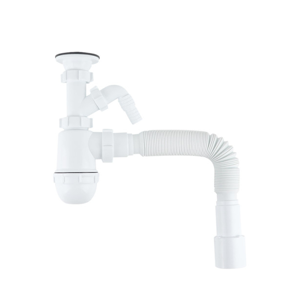 Сифон бутылочный IDDIS Optima Home 1.1/2x40мм, с выпуском, гофротрубой 40/50мм и отводом (900AVG1010VD)