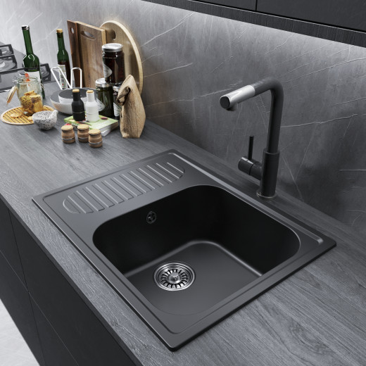 Мойка MIXLINE ML-GM18 с крылом  ультра-черная (344) 640*490*190мм NEW (551978)