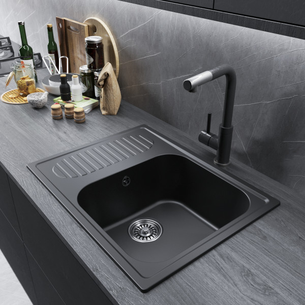Мойка MIXLINE ML-GM18 с крылом ультра-черная (344) 640*490*190мм NEW (551978)
