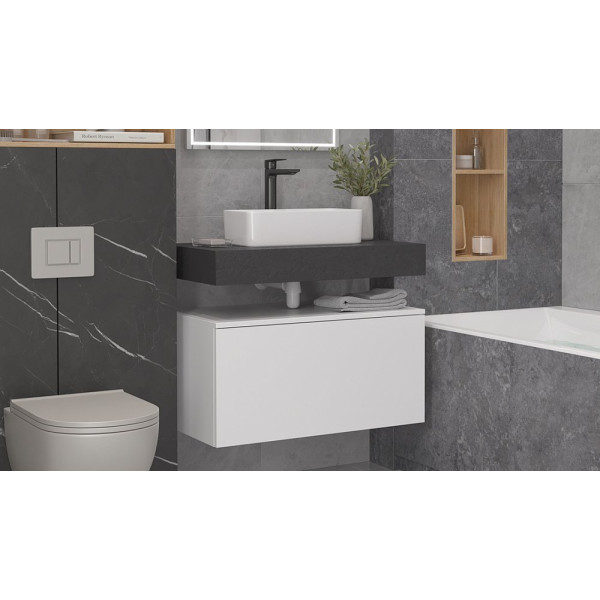 Тумба подвесная Velvex Unit 80, выс. 40, выдв. ящик, внутр. ящик, белый матовый (tp.UNI.80.2Y белый матовый)