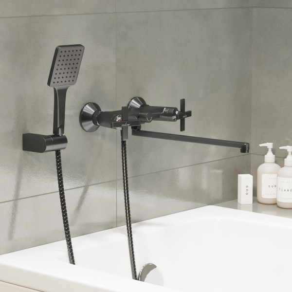 Смеситель для ванны и раковины MIXLINE ML38-02 "Graphite" 1/2 кер. графит (553898)