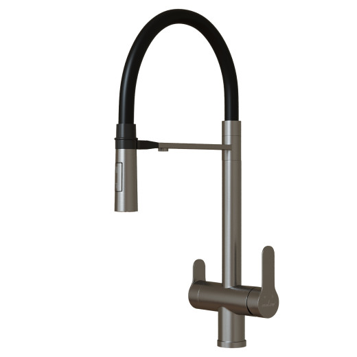 Смеситель для кухни 35k MIXLINE МЛНС-0401/MLSS-0401 ЧЕРНЫЙ гиб.из.магнит,под.к фильтру,п/гайку САТИН (556013)