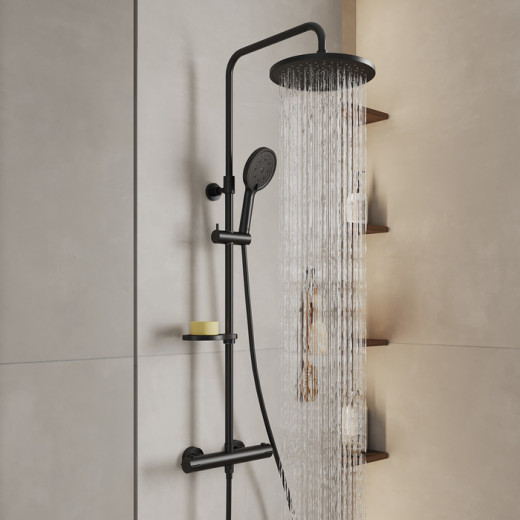 Смеситель термостатический для душа со стойкой и тропической лейкой Milardo Ideal Spa (ILSBLTHM89)