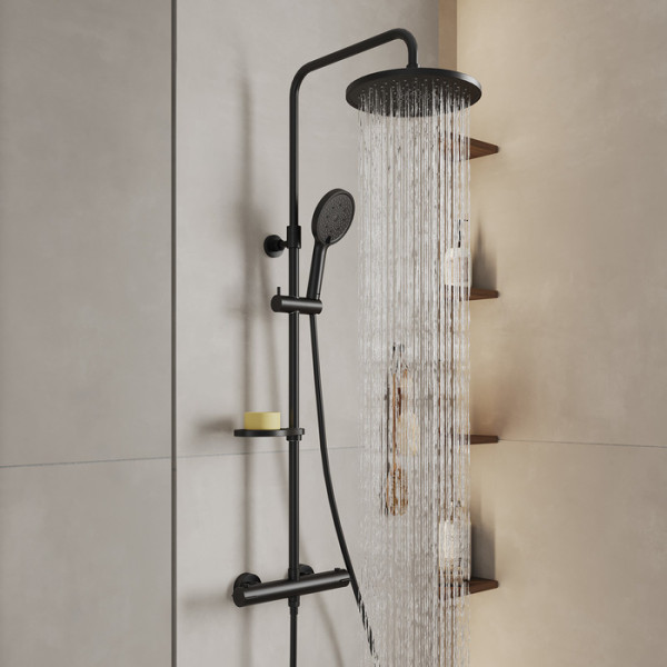Смеситель термостатический для душа со стойкой и тропической лейкой Milardo Ideal Spa (ILSBLTHM89)