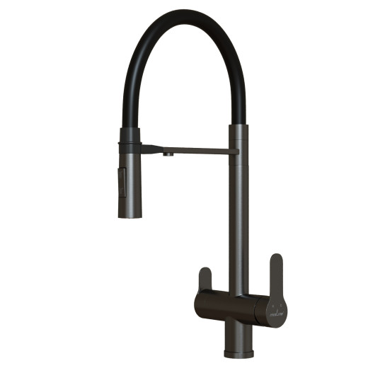 Смеситель для кухни 35k MIXLINE МЛНС-0401Г(MLSS-0401BL)черн.гиб.излив магнит,под.к фил,ЧЕРНЫЙ ГРАФИТ (556015)